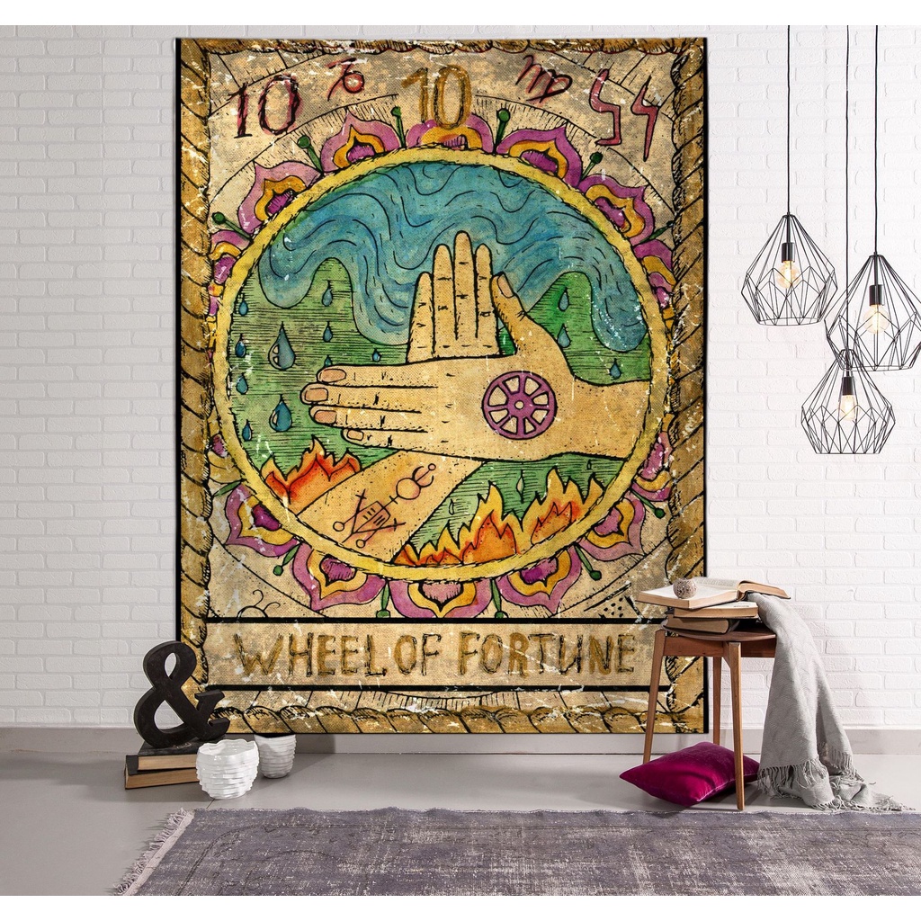Thảm Treo Tường Trang Trí In Hình Lá Bài Tarot/Mặt Trời/Mặt Trời/Ngôi Sao Ấn Độ Nhiều Màu Sắc Phong Cách Âu Mỹ