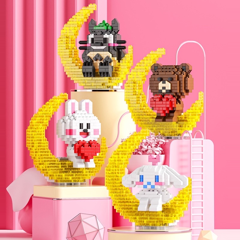 Đồ chơi mô hình lắp ráp phi hành gia hình Cinnamoroll, Kitty, Thỏ Stella kèm đèn phát sáng 3D thông minh dành cho bé