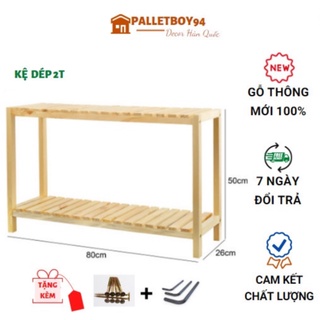 KỆ GIÀY DÉP 2 TẦNG / KỆ GIÀY DÉP GỖ THÔNG MỸ ĐÃ ĐƯỢC SƠN KHOÁNG BẢO VỆ GỖ, SIZE LỚN, DÀI 80cm - PalletBoy94
