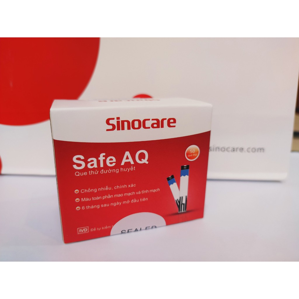 Que Thử Đường Huyết Safe AQ Smart Chính Hãng Sinocare Hộp 50 Que Tặng Kèm 50 Kim