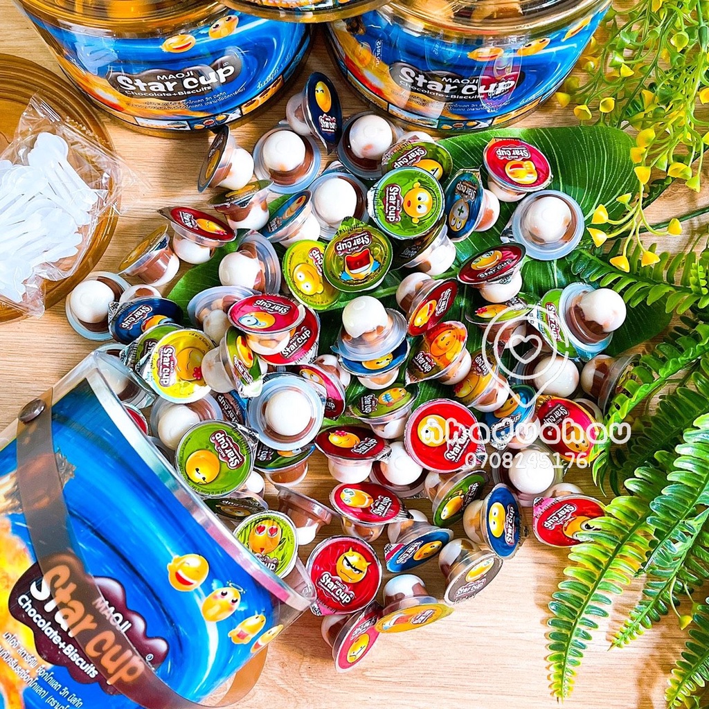 Xô 100 chén bánh bich qui sô cô la kem Star Cup Thái Lan mini 6g kèm muỗng xô 600gam