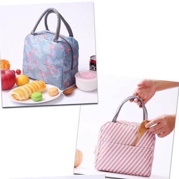 Túi đựng giữ nhiệt hộp cơm trưa phối họa tiết đơn giản xinh xắn