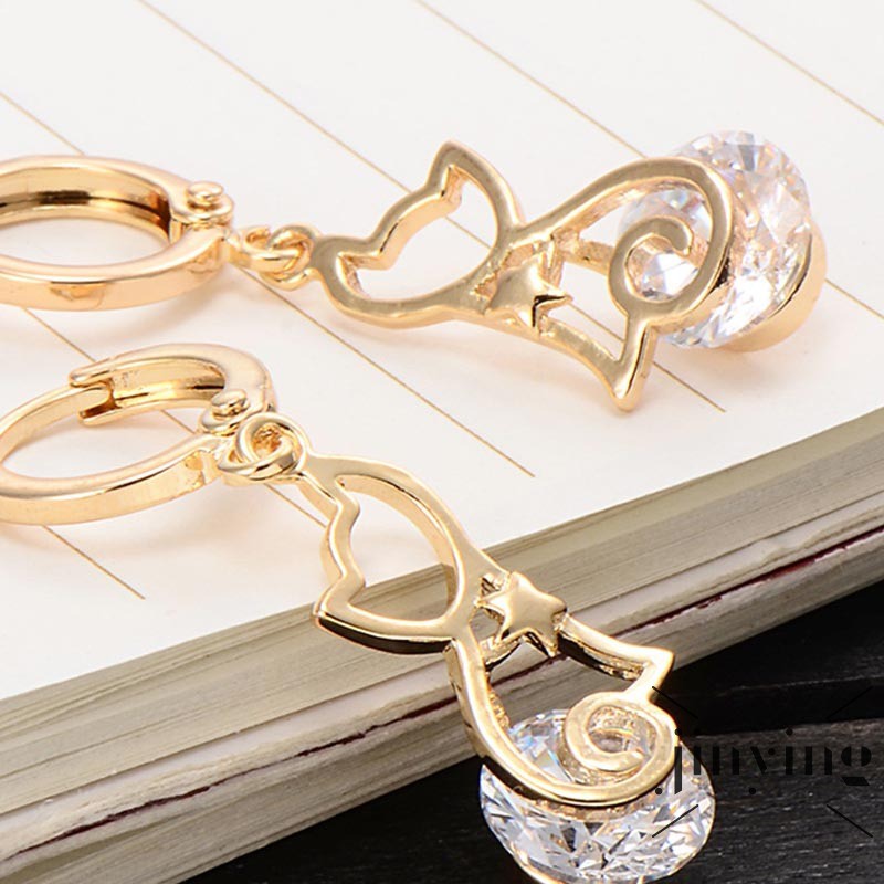 GETNOIVAS Khuyên tai mạ vàng hình mèo đính đá xinh xắn