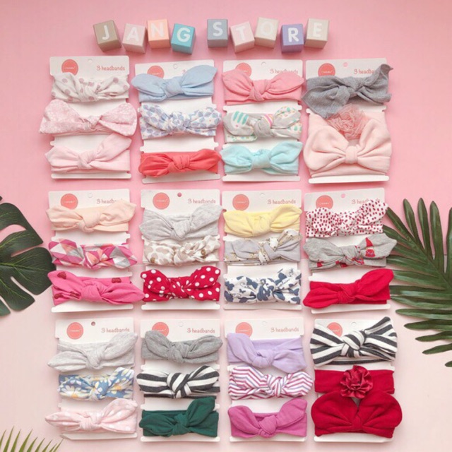 Sét 3 băng đô cho bé gái, turban nơ đội đầu Luckybaby đáng yêu cho bé đi chơi