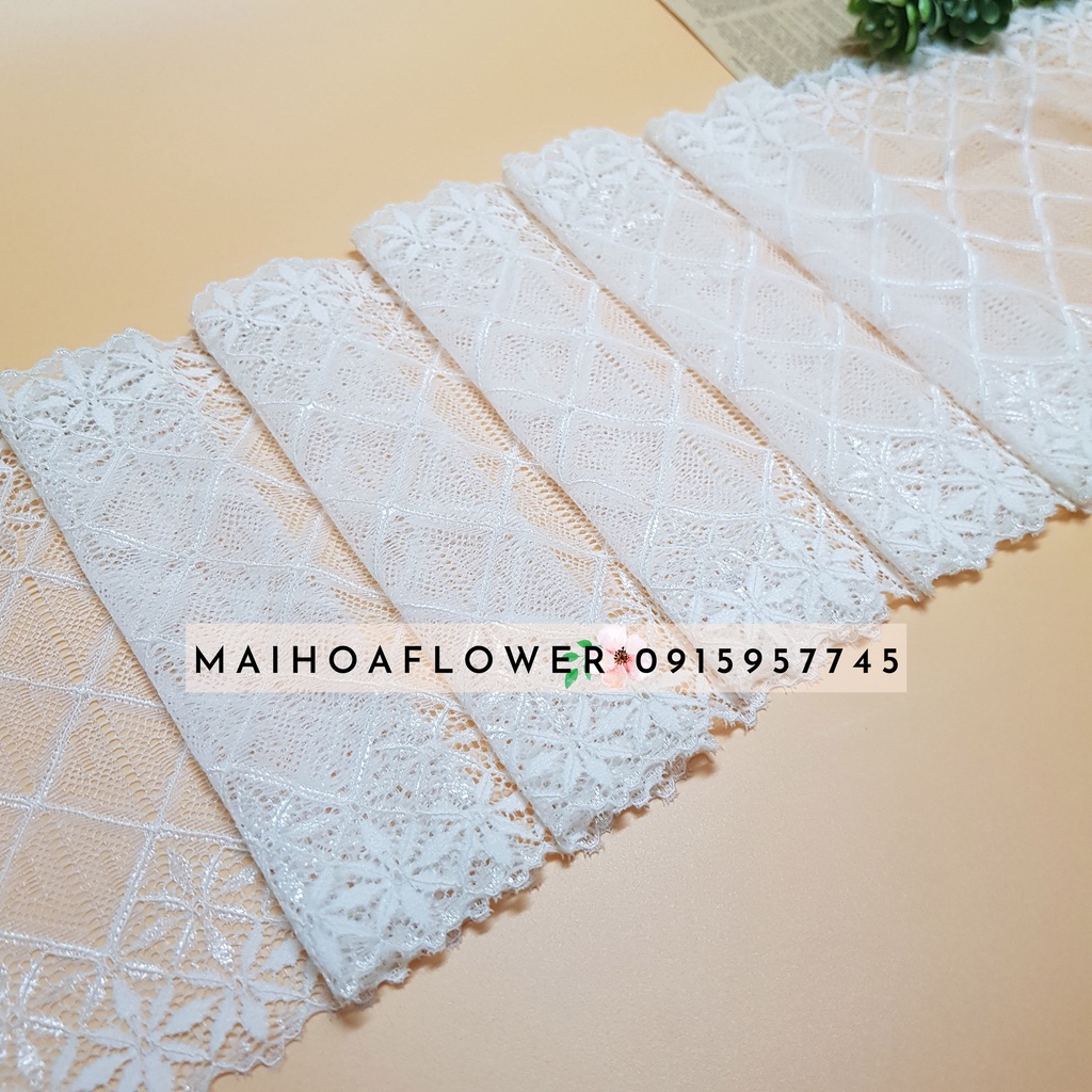 Cuộn ren trắng, ren lưới may đồ, chất đẹp, mềm mại, bản to 20cm