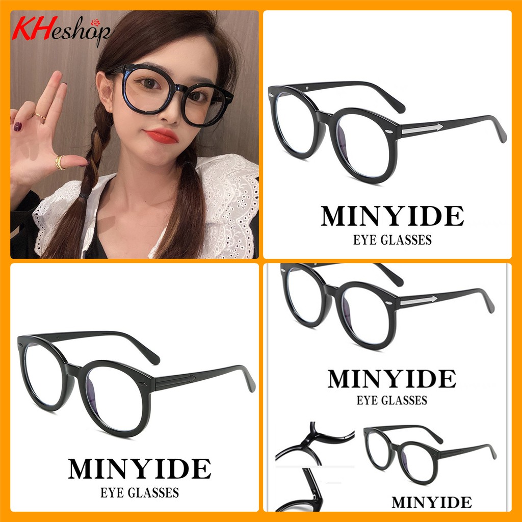 Gọng Kính Cận cao cấp phong cách Retro bản lề bằng kim loại, Kính thời trang Hàn Quốc gọng đen tròn mã 110