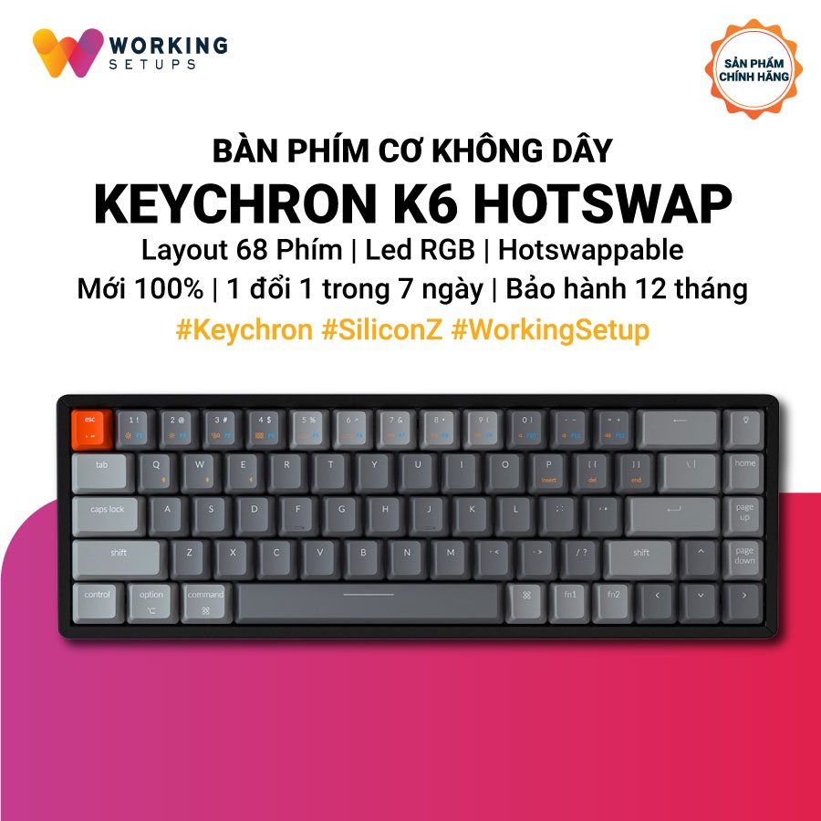 Keychron K6 Hotswap - Bàn phím cơ Keychron K6 nhỏ gọn | Bản Nhôm | Led RGB (Hàng chính hãng)