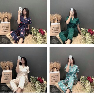 Đồ bộ pijama gấm viền bèo p1-tay ngắn quần dài