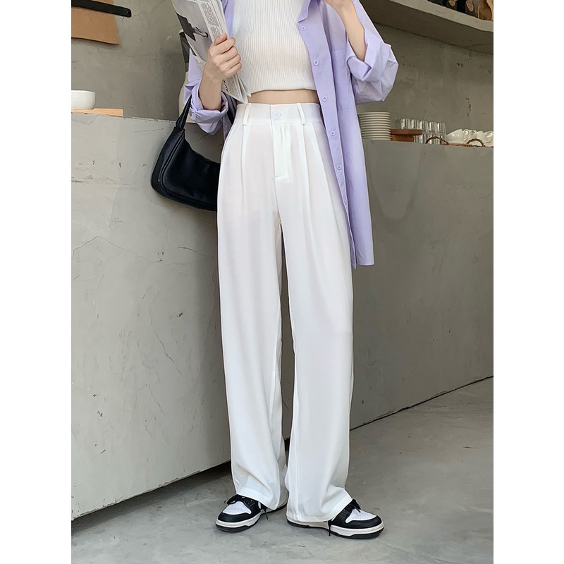 QKOOLE  Quần Dài Nữ Lưng Cao Ống Đứng Thời Trang Hàn Quốc