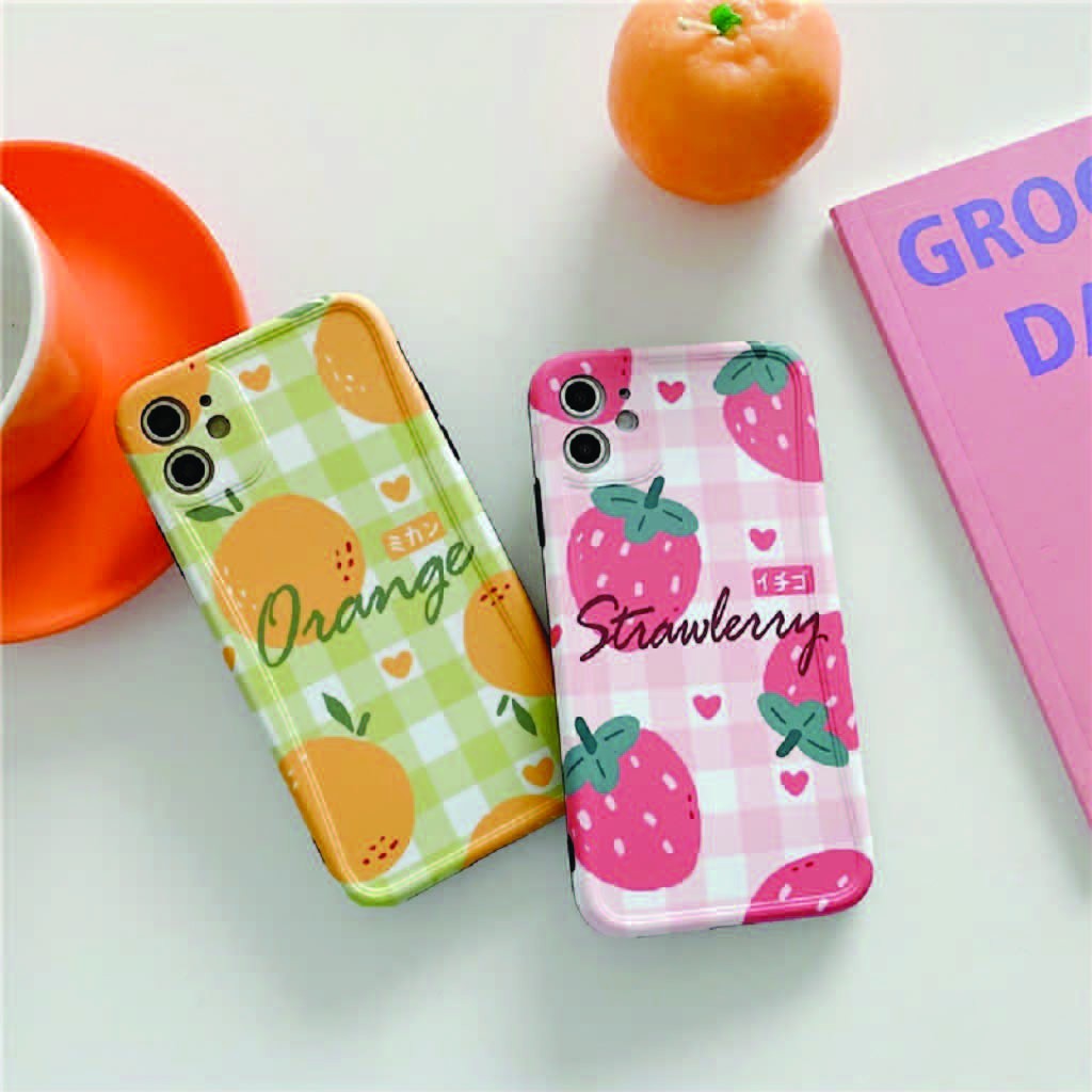 Ốp Lưng Iphone ⚡ Ốp Lưng Điện Thoại Iphone Cam Dâu Kẻ Caro ⚡ Full Size Từ Iphone 6 - 11 Promax - Tuấn Case 75