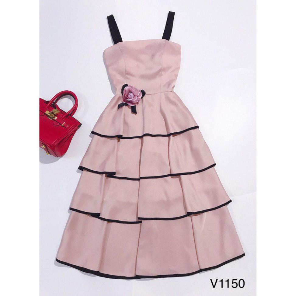 Váy đầm hồng 2 dây xếp ly tầng quyến rũ V1150  - HÀNG THIẾT KẾ