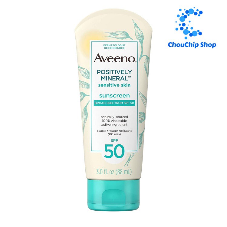 Kem chống nắng không nhờn, chống trôi cho da nhạy cảm Aveeno Positively Mineral Sensitive Skin Daily Sunscreen Lotion wi