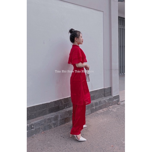 set áo dài đỏ cách tân ngày tết( hình thật shop Thảo Nhỏ Store chụp )
