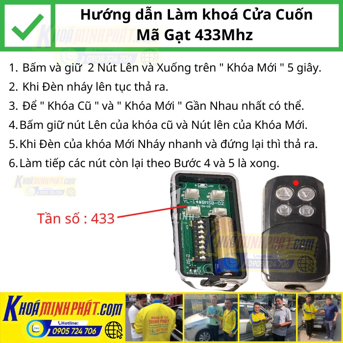 Chìa khóa Remote Cửa cuốn Tần Số 433Mhz