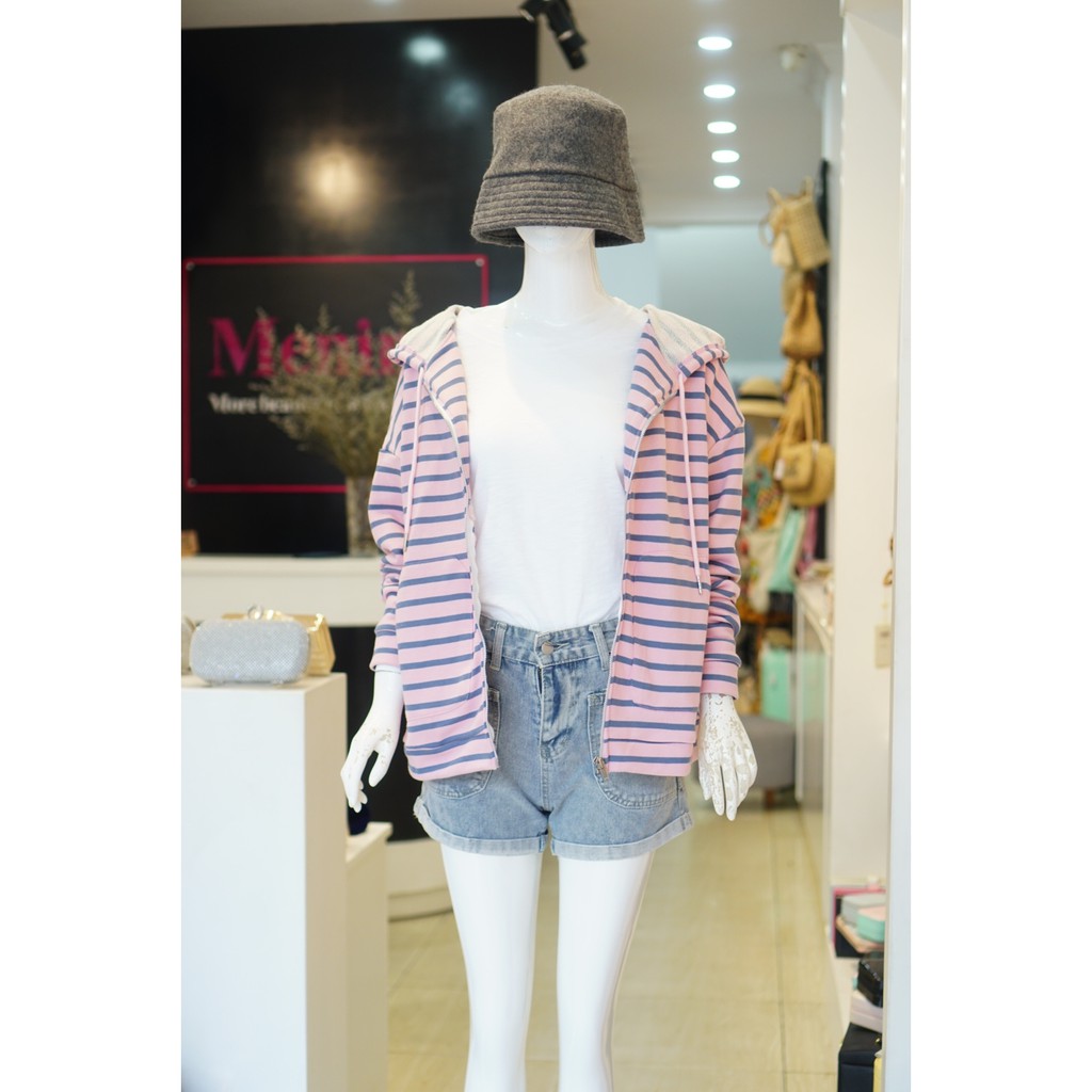 [Mã WAMT1505 giảm 10K đơn 0K] Áo Khoác Thun Menina Sọc 074 Hồng | BigBuy360 - bigbuy360.vn