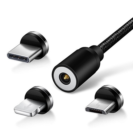 Cáp sạc từ hút nam châm 3 đầu micro USB, type C, Iphone 360 độ