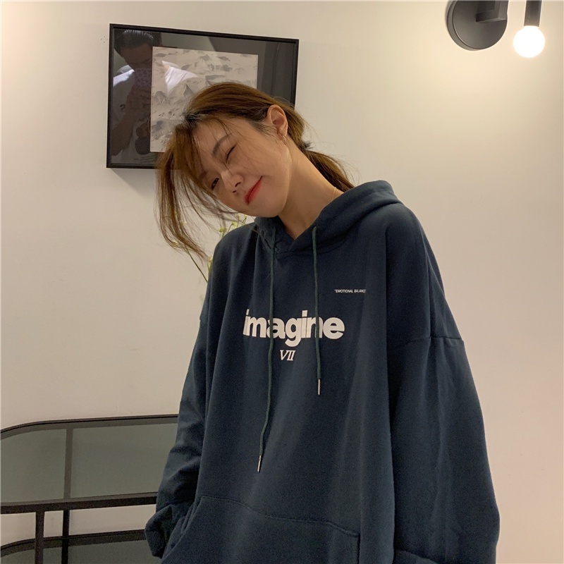 SUXI Áo hoodie dáng rộng in chữ thiết kế mới thời trang mùa thu theo phong cách hàn quốc dành cho nữ