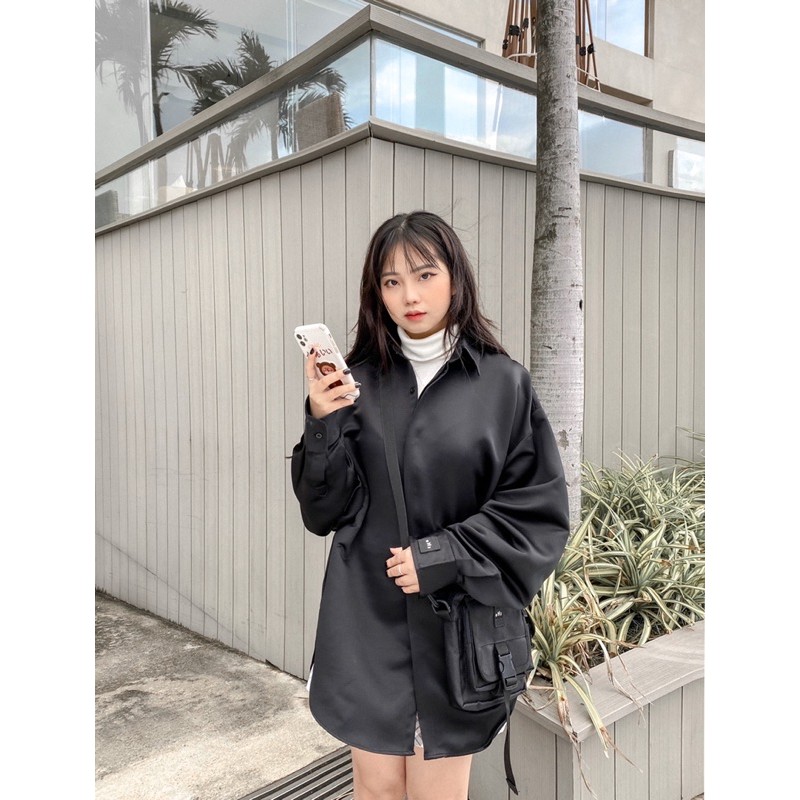 Áo sơ mi nam nữ  DÁNG RỘNG dài tay Unisex Basic màu trắng ĐUÔI TÔM VẠT BẦU ( OVER SHIRT ) | BigBuy360 - bigbuy360.vn