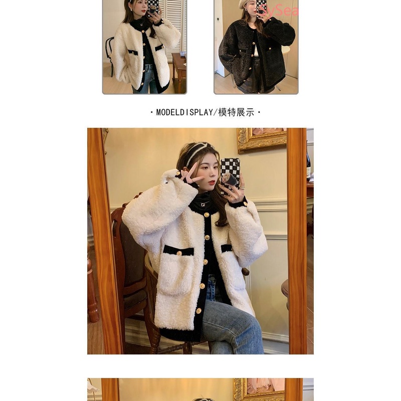 Áo khoác lông cừu tay dài dáng rộng thời trang mùa đông cho nữ
