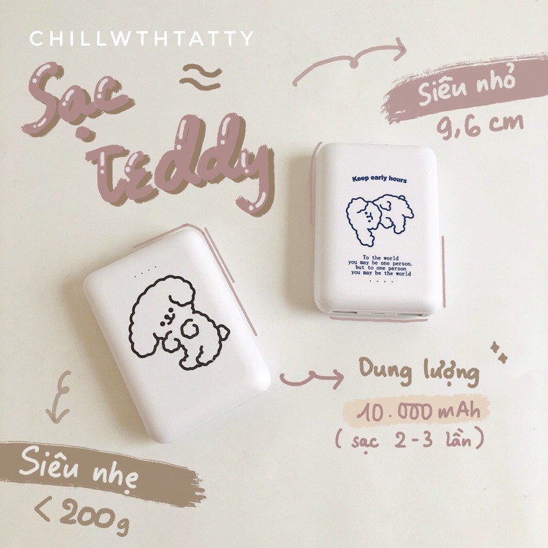 ❧SẠC DỰ PHÒNG GẤU TEDDY 10000mAh NHỎ GỌN PHONG CÁCH HÀN QUỐC | Chillwthtatty