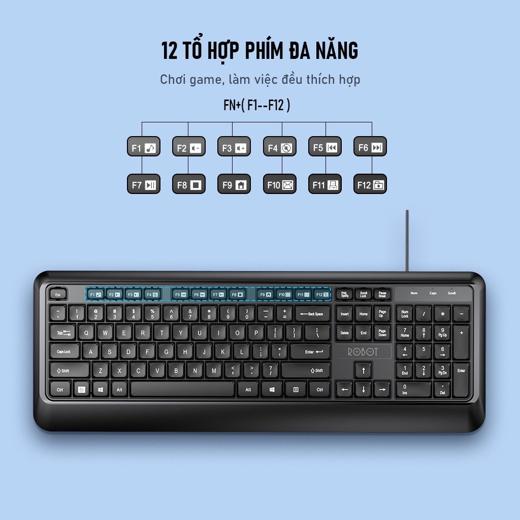 Combo Chuột &amp; Bàn Phím Có Dây- ROBOT KM2600 Chính Hãng -BH12 tháng