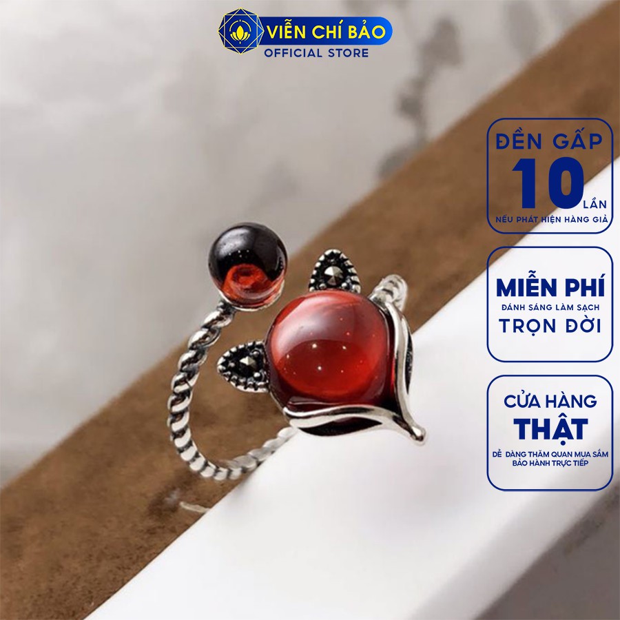 Nhẫn bạc nữ hồ ly đá đỏ chất liệu bạc 925 phong cách thời trang Ulzzang Unisex thương hiệu Viễn Chí Bảo N000439