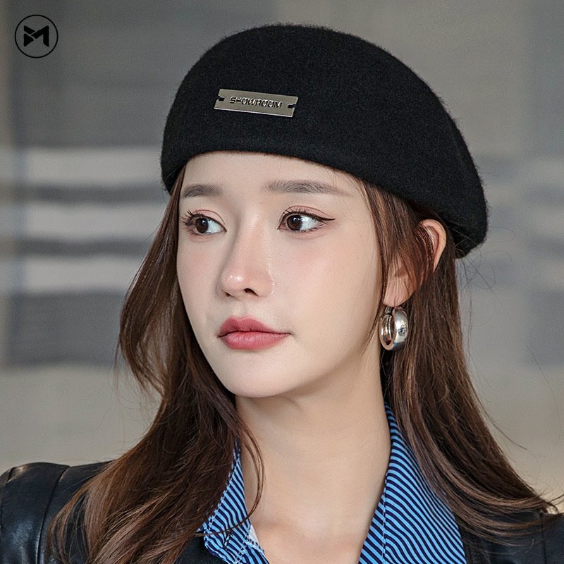 Mũ Beret Len Phong Cách Vintage Anh Quốc Thời Trang Thu Đông Cho Nữ