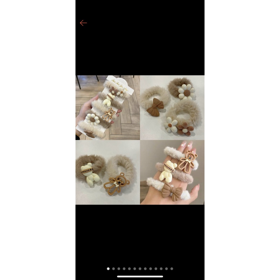 Lẻ Dây cột tóc lông nhung họa tiết hoạt hình phong cách Hàn Quốc