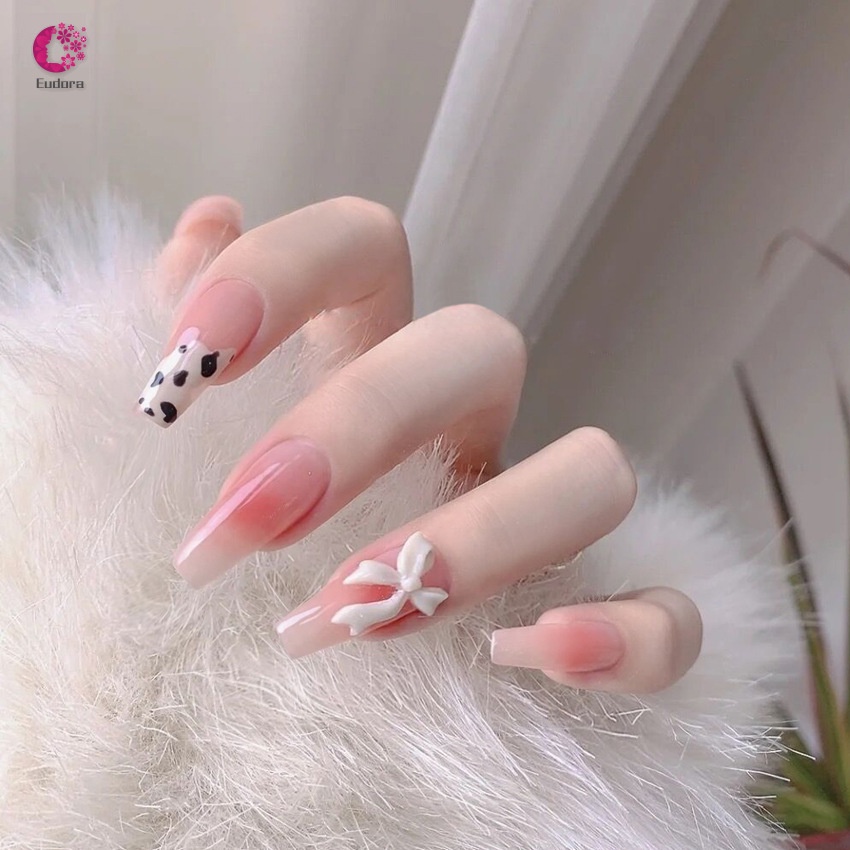 Set 24 móng tay giả trang trí nơ xinh xắn trẻ trung