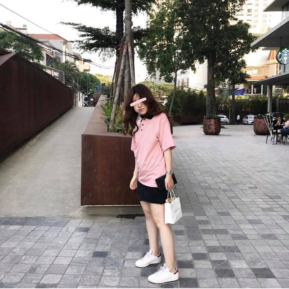 Áo thun polo hồng cổ đen - PINK POLO SHIRT BLACK COLLAR UNISEX 1hitshop | BigBuy360 - bigbuy360.vn