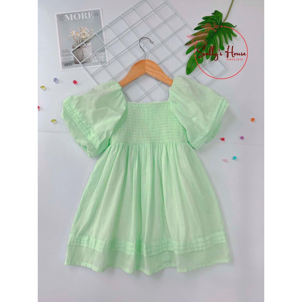 Đầm Xích móc xanh mint, vải boi hạt, tay phồng của Sally's house