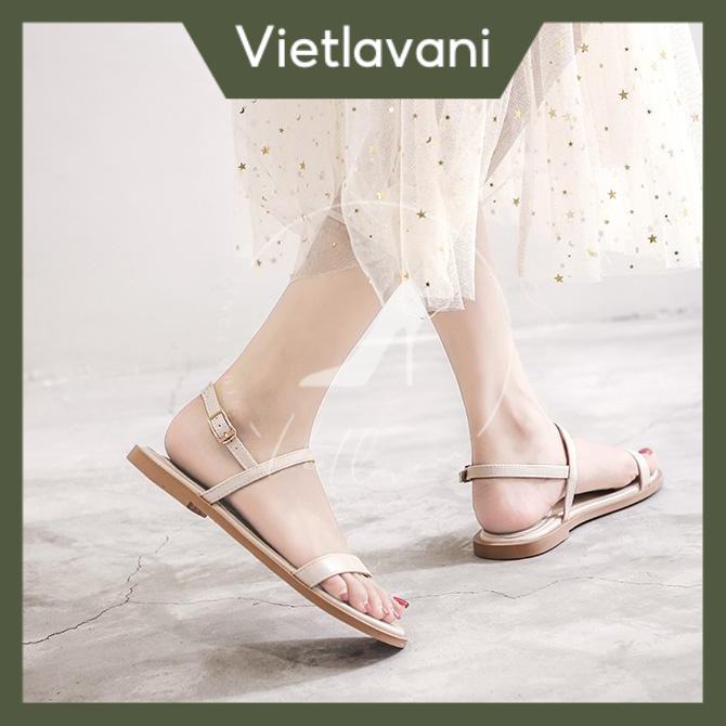 Gìay sandal đế bằng thời trang VIETLAVANI mã S12 mũi hở quai ngang kiểu dáng thanh lịch hàng chuẩn