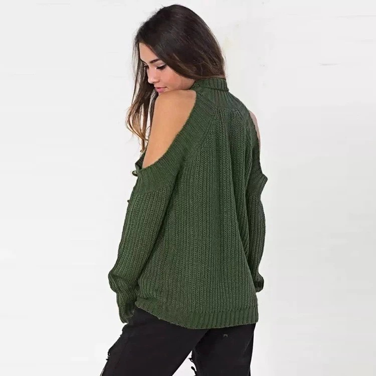 MS330 Áo len khoét vai cao cổ dệt kim sợi to