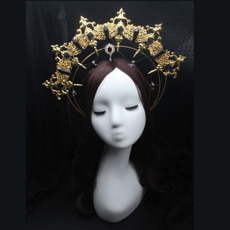 Vương Miện Đội Đầu Phong Cách Gothic Lolita Cổ Điển DIY Đóng Gói Hàng Hóa Trang Nữ Thần Mặt Trời Baroque Halo Pa