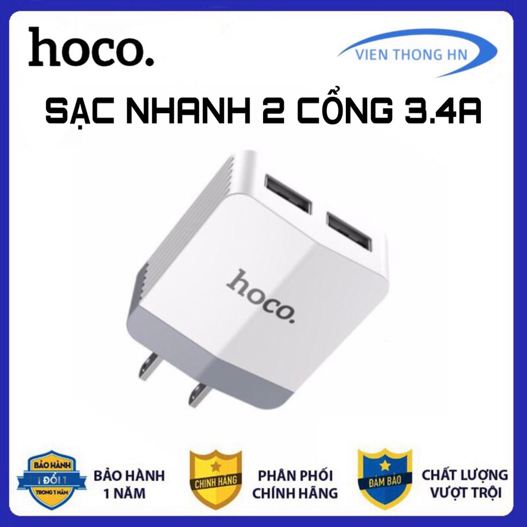 Cốc sạc củ sạc nhanh 2 cổng quick charge hoco c13b Dual - Output 3.4A SẠC CHO IPHONE SAMSUNG XIAOMI OPPO HAUWEI ...VV