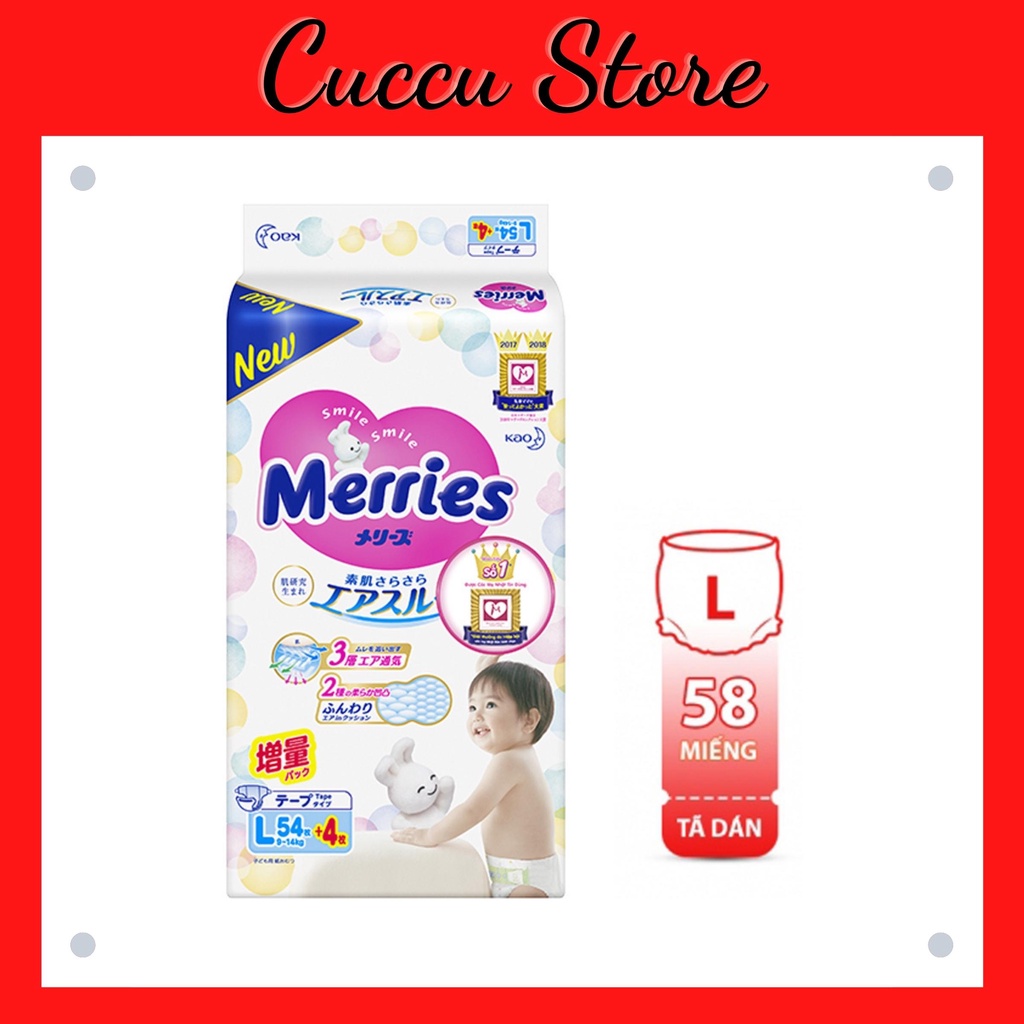 Bỉm/tã dán Merries size L 58s