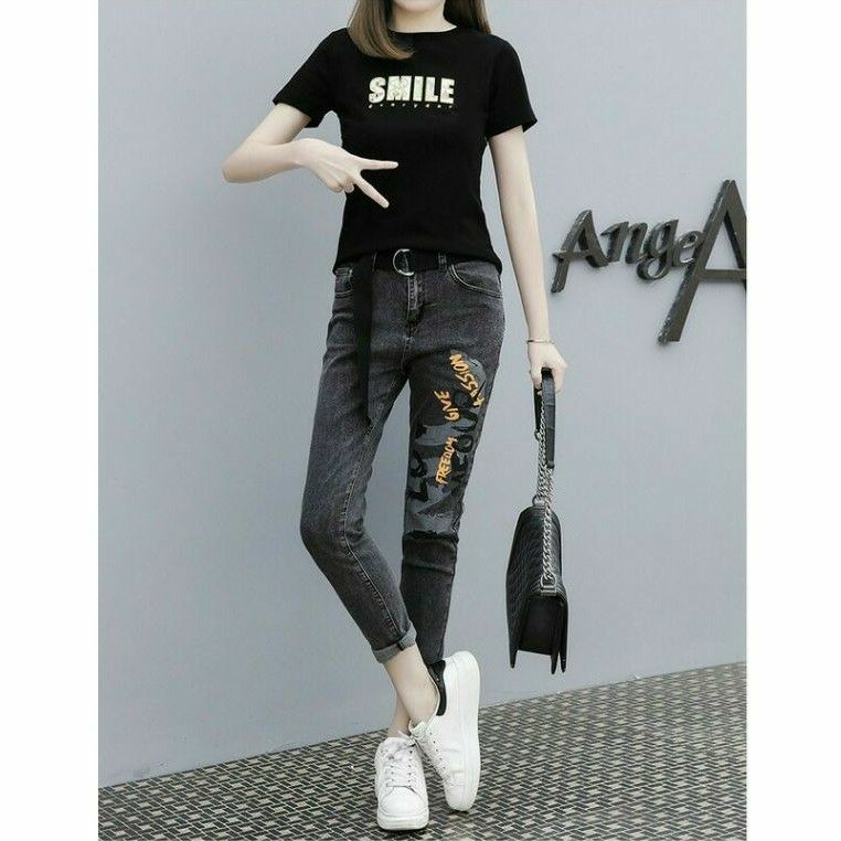 Hàng nhập - Set bộ nữ quần jean áo thun, bộ quần áo bò phối áo thung