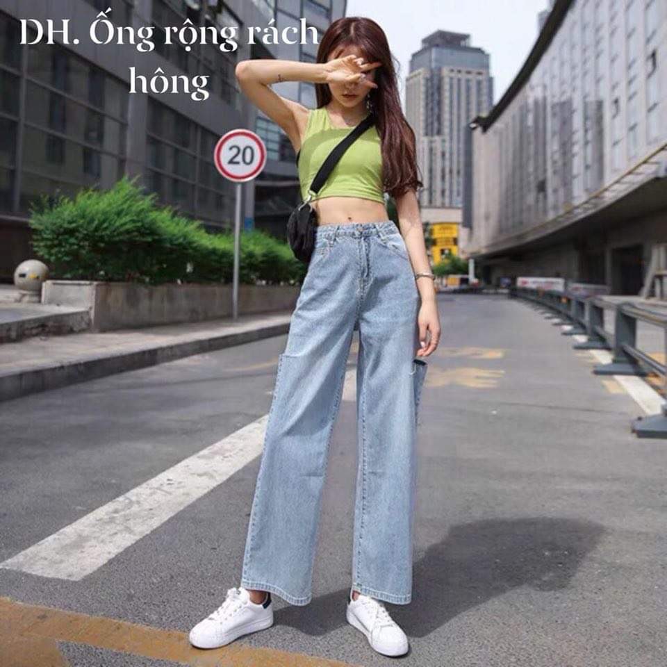 💥RẺ VÔ ĐỊCH💥 Quần Jeans Ống Rộng Rách Hông