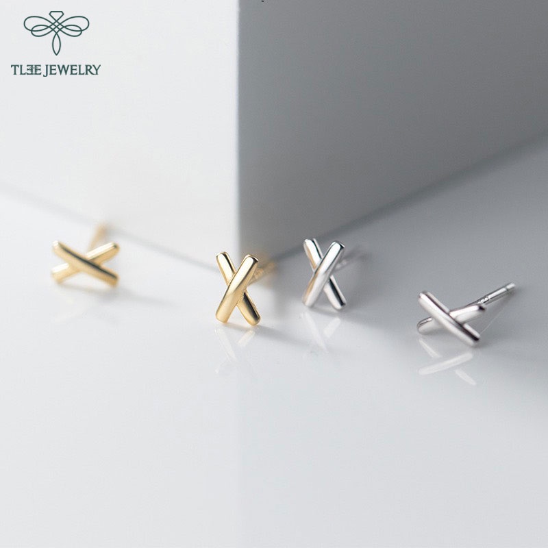 Bông tai bạc nữ TLEE chữ X trơn basic dáng lớn TleeJewelry B0365