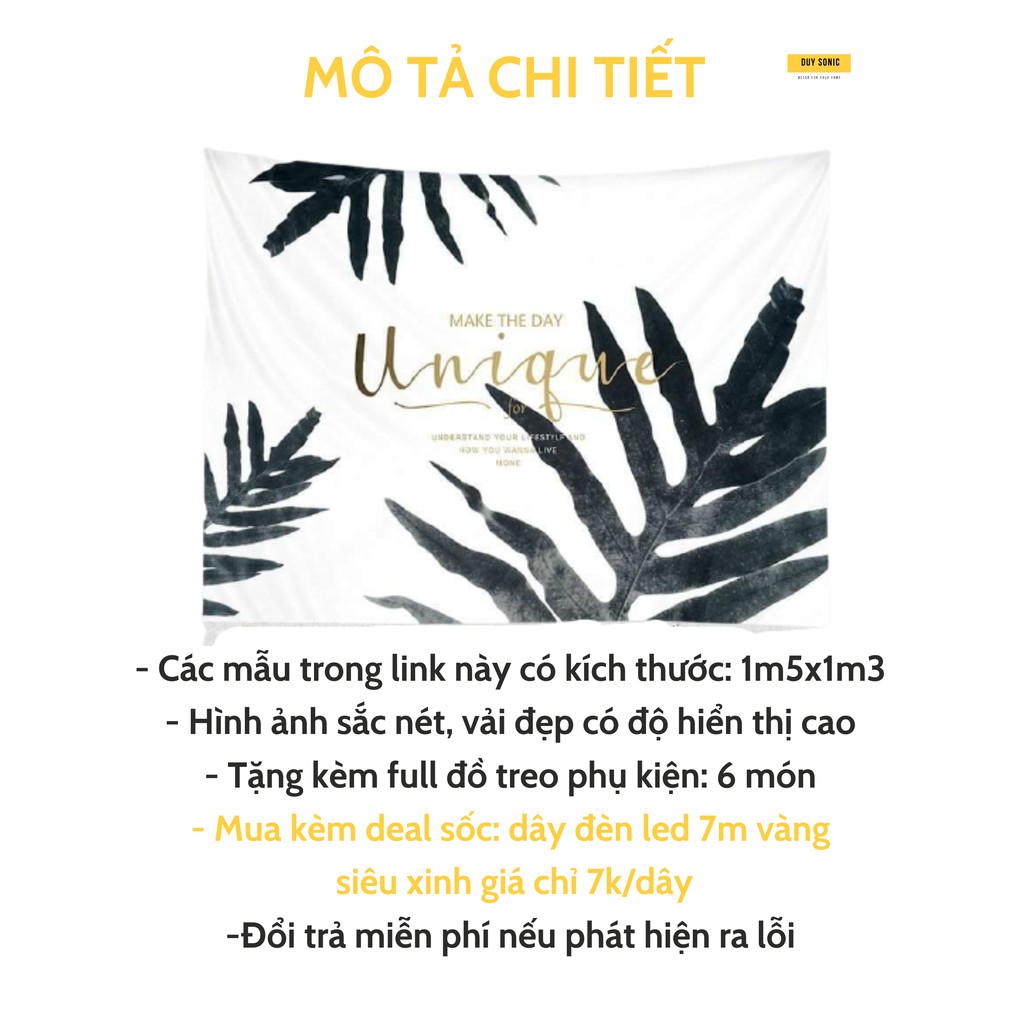 [TẶNG 6 PHỤ KIỆN TREO] Tranh vải treo tường Decor phòng ngủ Nhiệt đới và Đại dương, tấm thảm treo tường dễ thương