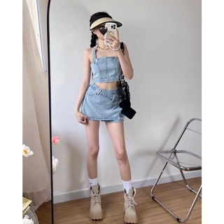 Set Jeans XANH NHẠT áo crop + váy