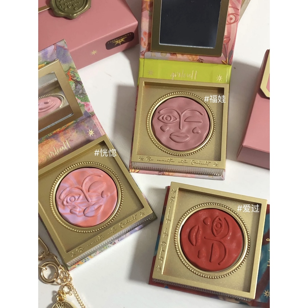 Bảng Phấn Má Hồng Girlcult Emotional Tạo Khối Bắt Sáng Không Dễ Nhòe fuwa Mochi Màu Đào / Xanh Dương / Đỏ / Cam