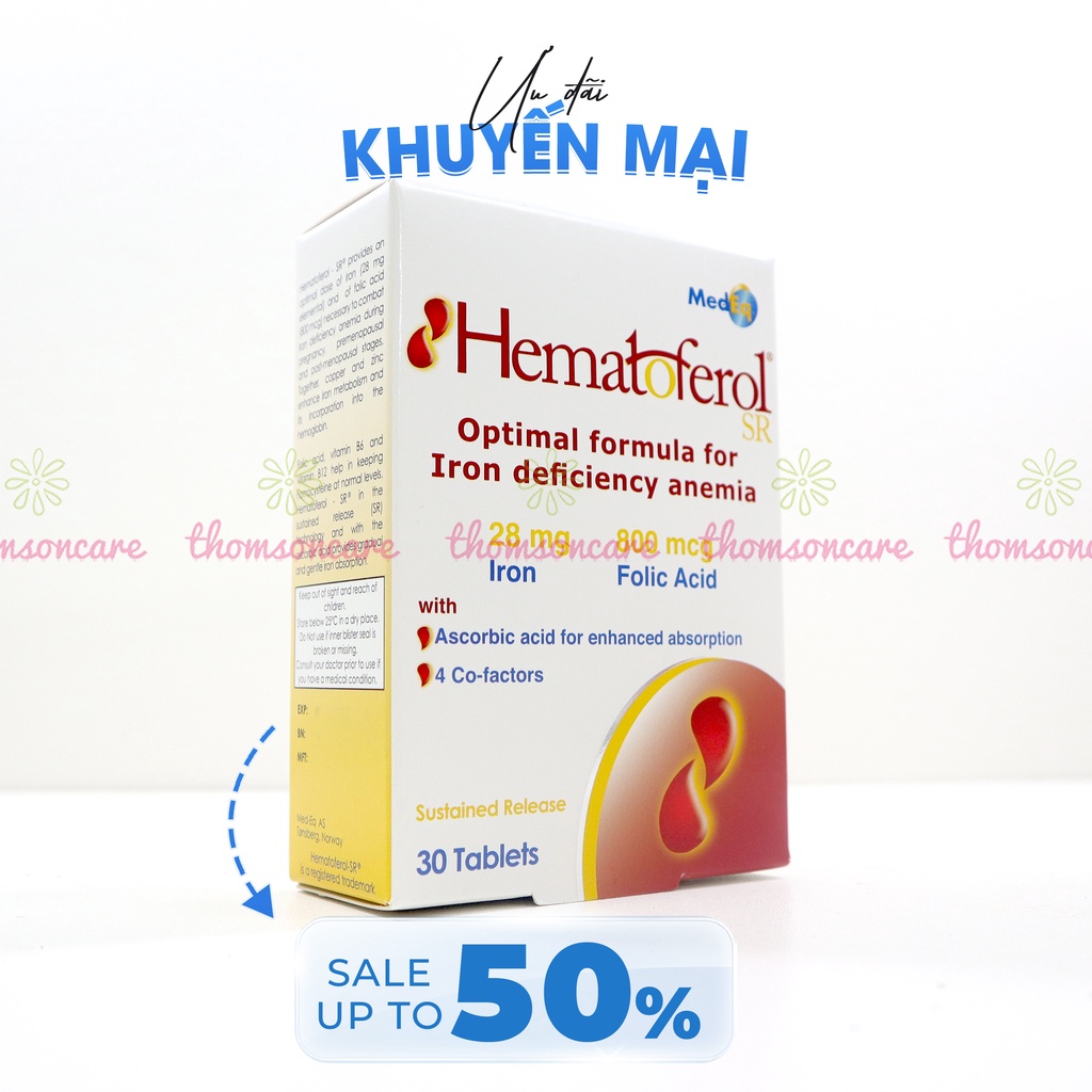 Viên uống bổ sung sắt, Folic acid hữu cơ Hematoferol cùng với các dưỡng chất cả cho mẹ và bé - Nhập Khẩu Châu Âu Hộp 30v