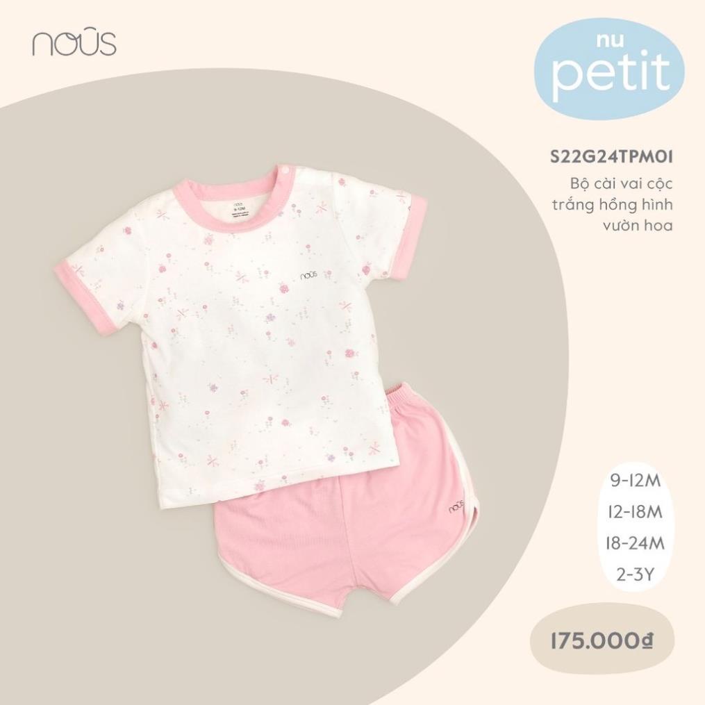 Bộ Quần Áo Cộc Tay Cài Vai Hoa Tiết Xanh Hồng Cao Cấp Nous- Cho Bé Trai Bé Gái ( size 9M-3Y)