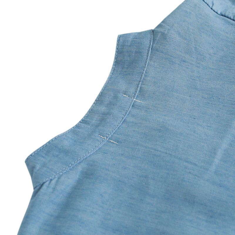 Áo kiểu babydoll cài nút tay dài vải cotton giả jean xinh xắn cho bé gái