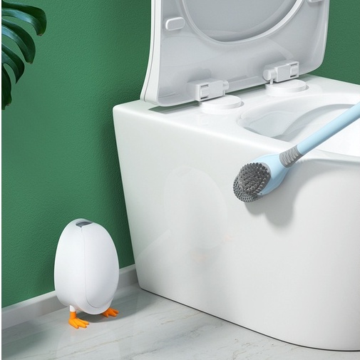Bộ chổi cọ toilet gắn tường hình con vịt chà rửa nhà vệ sinh cây cọ silicon làm sạch đa năng tiện dụng