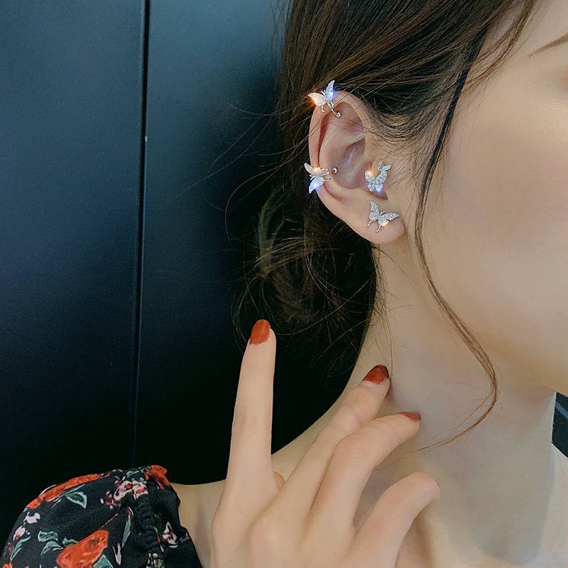 🌺 Bông Tai Dạng Kẹp Hình Bướm Nhỏ Đính Kim Cương Toàn Diện Siêu Cổ Tích Không Cần Xỏ Lỗ Cho Nữ