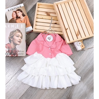 xả - váy cổ vest pha tầng bé gái
