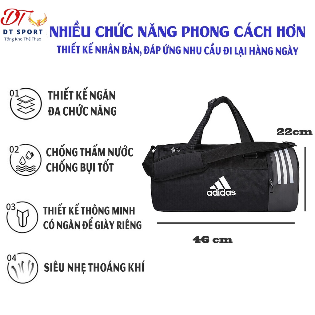 Túi thể thao nam nữ chất vải chống nước có ngăn để giày - túi tập gym đá bóng du lịch đựng đồ tập cao cấp_3-stripes