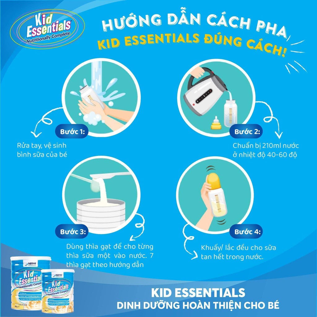 Sữa Kid Essentials Nestle - 800g dành cho bé trên 12 tháng, giúp bé lười ăn, kén ăn, chậm lớn lên cân nhanh chóng.